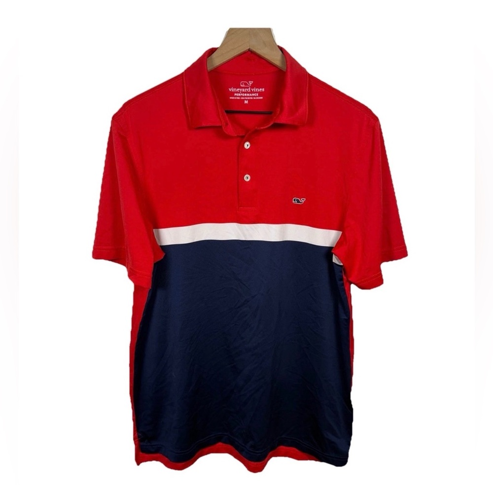 Vineyard Vines Performance Polo OTG Red Blue Mens Size M USA Golf Office Stretch